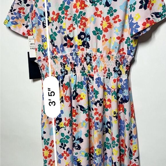 Halogen x Atlantic Pacific Smocked Utility Midi Dress in Pink Multi Paloma  XS - Picture 10 of 14